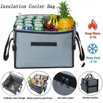 X-cosrack Car Trunk Organizer with Insulation Cooler Bag : Washable-Large Capacity Foldable Multi-Compartments Cargo Storage for SUV, Truck, Minivan & Auto,Vehicle Tools Grocery Organize Box, Grey