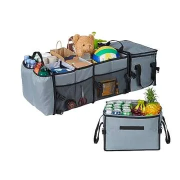 X-cosrack Car Trunk Organizer with Insulation Cooler Bag : Washable-Large Capacity Foldable Multi-Compartments Cargo Storage for SUV, Truck, Minivan & Auto,Vehicle Tools Grocery Organize Box, Grey