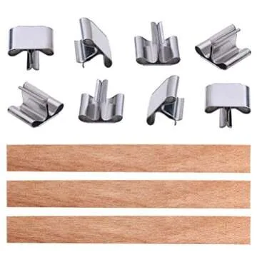 100 pcs Wooden Candle Wicks Kit - 50 Pcs Natural Wicks & 50 Pcs Iron Stands for DIY Candle Making