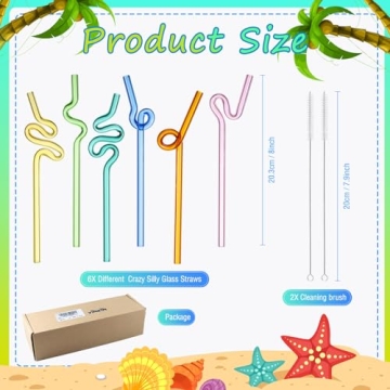 Yinkin Colorful Reusable Glass Straws - Fun & Durable