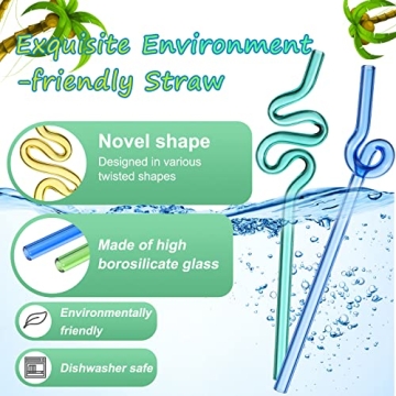 Yinkin Colorful Reusable Glass Straws - Fun & Durable