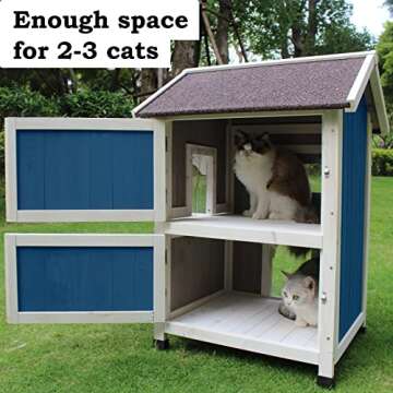 Rockever Outdoor Cat House, Large Outdoor Houses for Feral Cats Wooden Outside Cat Shelter Weatherpr...