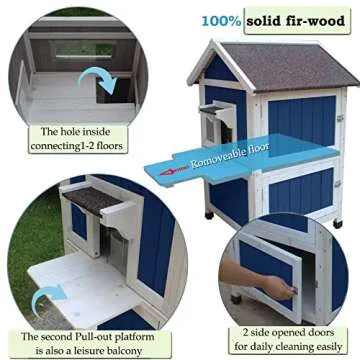 Rockever Outdoor Cat House, Large Outdoor Houses for Feral Cats Wooden Outside Cat Shelter Weatherproof with Escape Door
