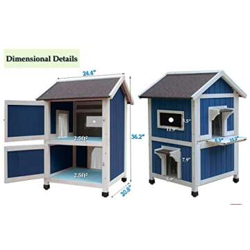 Rockever Outdoor Cat House, Large Outdoor Houses for Feral Cats Wooden Outside Cat Shelter Weatherproof with Escape Door