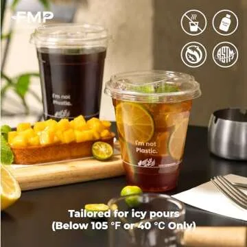 Fit Meal Prep 50 Pack 24 oz Compostable Clear Cups with Sip Lids, Plant Based Strawless Recyclable Iced Coffee Cup, Disposable Eco-Friendly Cup for Party, Juice, Milkshake, Beer, Tea