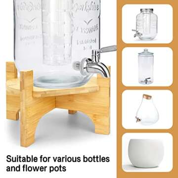 Drink Dispenser,Water Dispenser And Beverage Dispenser Stand(Natural Bamboo).Fit Max 8.66 Inch Glass Drink Dispenser,Water Jugs,Glass Water Pitcher.Ideal for Home, Parties, and Catering Events.