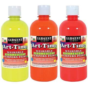 Sargent Art Art-Time Washable Tempera Paint 6 x 16 Oz – Assorted - Fluorescent Neon Paints, Matte ...