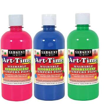 Sargent Art Art-Time Washable Tempera Paint 6 x 16 Oz – Assorted - Fluorescent Neon Paints, Matte Finish, Non-Toxic, Orange,Blue,Red,Pink