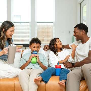 BrüMate Leap 12oz 100% Leakproof Kids Tumbler with Handle and Silicone Soft Straw | Drop Resistant Silicone Sleeve | For Kids 4+ | Insulated Stainless Steel | Cup Holder Friendly | 12oz (Supernova)