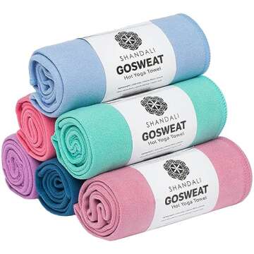 Shandali GoSweat Non-Slip Hot Yoga Towel with Super-Absorbent Soft Suede Microfiber in Many Colors, for Bikram Pilates and Yoga Mats.