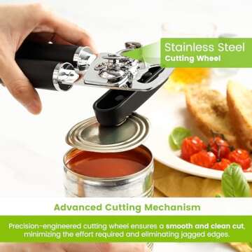 Spring Chef Stainless Steel Can Opener - Manual with Soft Grip Handles, Easy Turn, Heavy Duty Hand C...