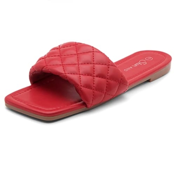 Shoe Land Anisha Women’s Flat Sandals - Chic Red Slip-On Sandals for Summer