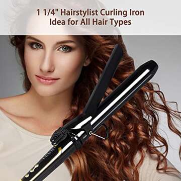 Professional 1 1/4 Inch Curling Iron,1.25 inch Long Barrel Styler Curling Wand for Long Hair,Hair Curler Instant Heat with Dual Voltage for Traveling, Hair Waving Style Tool for Girls & Women (Black)