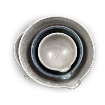Modern Artisans American Made Stoneware Pottery Batter Bowls, 3-Piece Nesting Set, French Blue Glaze
