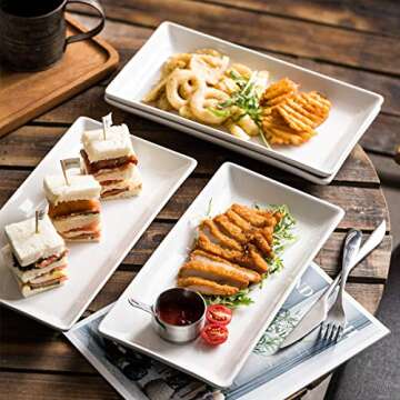 YHOSSEUN Porcelain Serving Platters Rectangular Trays White Serving Platters for Party, Stackable Serving Plates Set of 4,12 inch