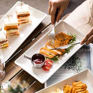 YHOSSEUN Porcelain Serving Platters Rectangular Trays White Serving Platters for Party, Stackable Serving Plates Set of 4,12 inch