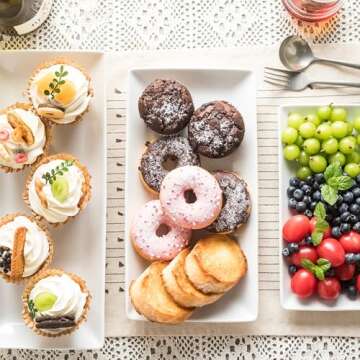 YHOSSEUN Porcelain Serving Platters Rectangular Trays White Serving Platters for Party, Stackable Serving Plates Set of 4,12 inch