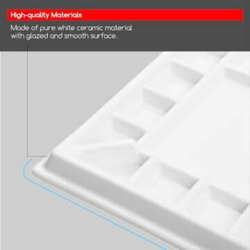 MEEDEN Ceramic Watercolor Palette：Large Porcelain Artist Paint Palette Rectangle 13 x 9.8 inch - Art Mixing Tray for Gouache, Watercolor, Acrylic Painting - Without a Lid