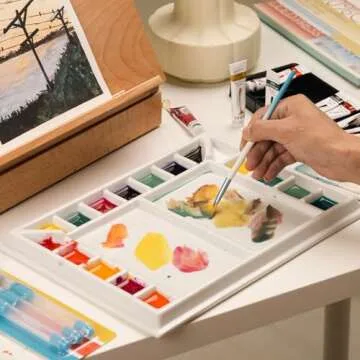 MEEDEN Ceramic Watercolor Palette：Large Porcelain Artist Paint Palette Rectangle 13 x 9.8 inch - Art Mixing Tray for Gouache, Watercolor, Acrylic Painting - Without a Lid