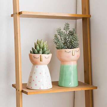 Jojuno Set of 3 Ceramic Flower Vase, Special Lovely Face Design Style, Decorative Modern Floral Vases for Home Decor Living Room Centerpieces and Events, Hand-Colorful Painted (Set of 3)