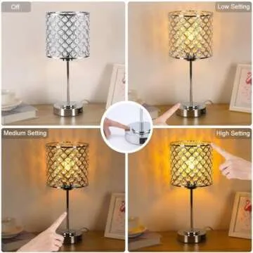 GyroVu Crystal Table Lamp, Crystal Lamp Touch Control with USB C+A Ports - 3 Way Dimmable Bedside Lamp with Bulbs, Crystal Nightstand Lamp Modern Light for Bedroom, Living Room, Bulb Included