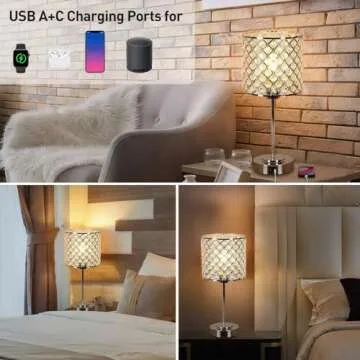 GyroVu Crystal Table Lamp, Crystal Lamp Touch Control with USB C+A Ports - 3 Way Dimmable Bedside Lamp with Bulbs, Crystal Nightstand Lamp Modern Light for Bedroom, Living Room, Bulb Included