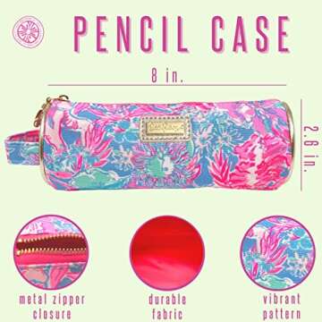 Lilly Pulitzer Pink Pencil Pouch Holder, Cute Travel Bag/Case with Carrying Handle and Zip Close, Viva La Lilly