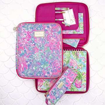 Lilly Pulitzer Pink Pencil Pouch Holder, Cute Travel Bag/Case with Carrying Handle and Zip Close, Viva La Lilly