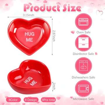 Hushee 8 Pcs Heart Shaped Bowls Valentine's Day 8 Color Heart Ceramic Side Bowl Sweet Talk Sauce Dis...