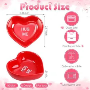 Hushee 8 Pcs Heart Shaped Bowls Valentine's Day 8 Color Heart Ceramic Side Bowl Sweet Talk Sauce Dis...