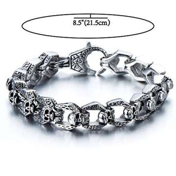 Gothic Skull Men's Biker Bracelet – Stainless Steel Vintage Style 8.5"
