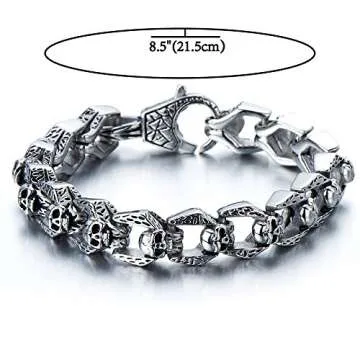 Gothic Skull Men's Biker Bracelet – Stainless Steel Vintage Style 8.5"