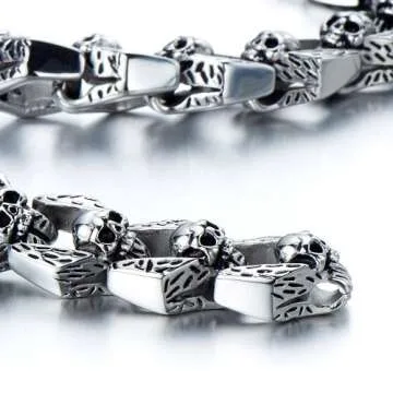 COOLSTEELANDBEYOND Biker Skull Bracelet for Men