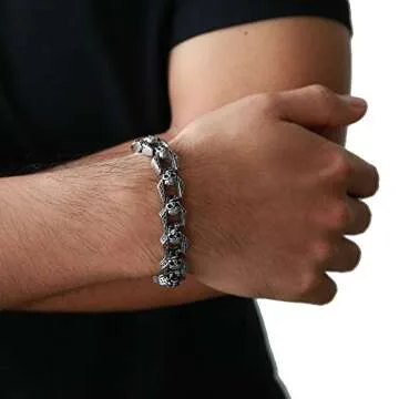 COOLSTEELANDBEYOND Biker Skull Bracelet for Men