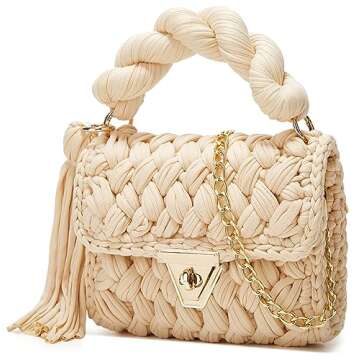 Tote Purse Crossbody Bags for Women Chunky Yarn Knit Shoulder Bag Crochet Handbags Handwoven Tote Ba...