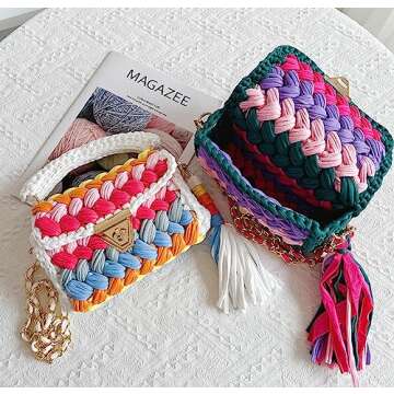 Tote Purse Crossbody Bags for Women Chunky Yarn Knit Shoulder Bag Crochet Handbags Handwoven Tote Bag Clutch Flap Evening Bag