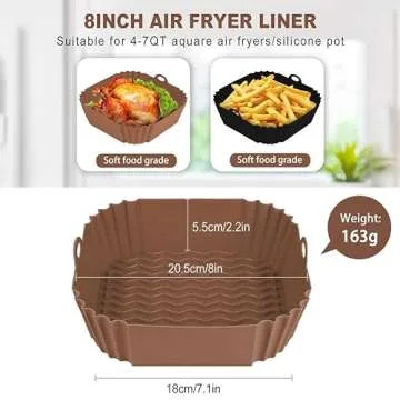 Boribim 2 PCS Square Silicone Air Fryer Liners - 8 Inch Reusable Air Fryer Pot - Air Fryer Accessori...