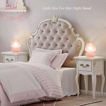 ONEWISH Mushroom Lamp Table Lamps for Bedroom Set of 2 Nightstand Light Pink, Small Glass Nightlight Stepless Dimmable Desk Lamp for Dining, Living, Nursery, Vanity, Home Decor, for Girls Women