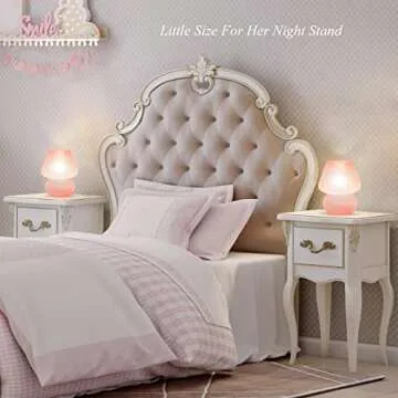 ONEWISH Mushroom Lamp Table Lamps for Bedroom Set of 2 Nightstand Light Pink, Small Glass Nightlight Stepless Dimmable Desk Lamp for Dining, Living, Nursery, Vanity, Home Decor, for Girls Women