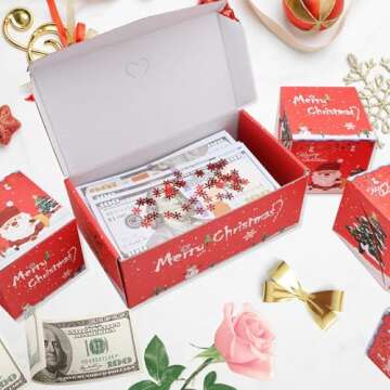 Surprise Gift Box Explosion for Money, Unique Folding Bouncing Red Envelope Gift Box, 2024 Newly Folding Pop-Up Explosion Gift Box, Christmas Boxes Explosion Gift Box for Money and Birthday (Red Christmas)