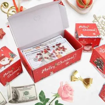 Surprise Gift Box Explosion for Money, Unique Folding Bouncing Red Envelope Gift Box, 2024 Newly Folding Pop-Up Explosion Gift Box, Christmas Boxes Explosion Gift Box for Money and Birthday (Red Christmas)
