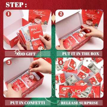 Surprise Gift Box Explosion for Money, Unique Folding Bouncing Red Envelope Gift Box, 2024 Newly Folding Pop-Up Explosion Gift Box, Christmas Boxes Explosion Gift Box for Money and Birthday (Red Christmas)