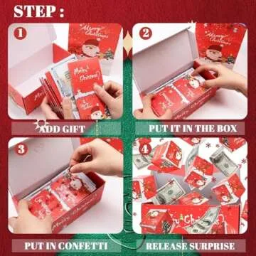 Surprise Gift Box Explosion for Money, Unique Folding Bouncing Red Envelope Gift Box, 2024 Newly Folding Pop-Up Explosion Gift Box, Christmas Boxes Explosion Gift Box for Money and Birthday (Red Christmas)