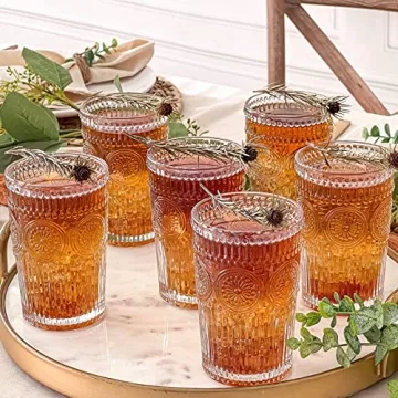 Kate Aspen Vintage Drinking Glasses Set of 6 for Stylish Cocktails