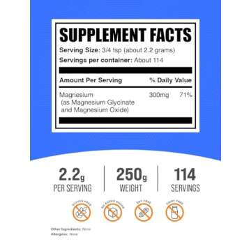 BulkSupplements Magnesium Glycinate Powder - Gluten-Free Muscle Relaxation Supplement 2200mg