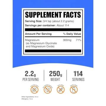 BulkSupplements Magnesium Glycinate Powder - Gluten-Free Muscle Relaxation Supplement 2200mg