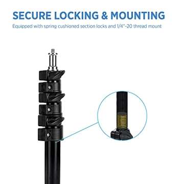 Fovitec Pack of Two Portable 7'6" Spring Cushioned Adjustable Height Aluminum Light Stand Kit with Carrying Bag, for Photo Studio and Video Lights, LED Panels, Ring Light, Monolight, and Accessories