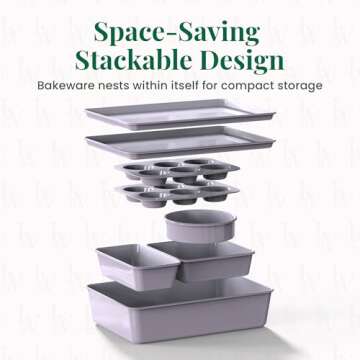 Larder & Vine 8-Piece Bakeware Set | Non-Stick Baking Set with Ceramic Finish | PFAS, PFOA, PTFE, and BPA Free Baking Essentials | Baking Sheets, Muffin Tins and Assorted Baking Pans | Lavender