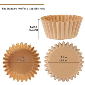 Caperci Heavy Duty Standard Natural Cupcake Liners 150 Counts - Grease-Resistant Paper Muffin Baking Cups, Odorless, No Muffin Pan Needed, Easily Peels (Natural)