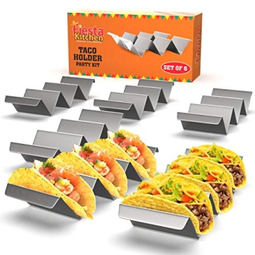 Fiesta Kitchen Taco Holder Stand - Set of 6 - Oven & Grill Safe Stainless Steel Taco Racks With Hand...